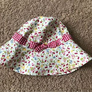 Janie‎ and Jack Cherry Hat Baby Girl 12-24 Mos Gingham Ribbon White Pink